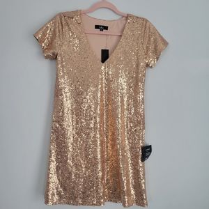 NWT lulus Light Up the Night Champagne Sequin Shift Dress XS